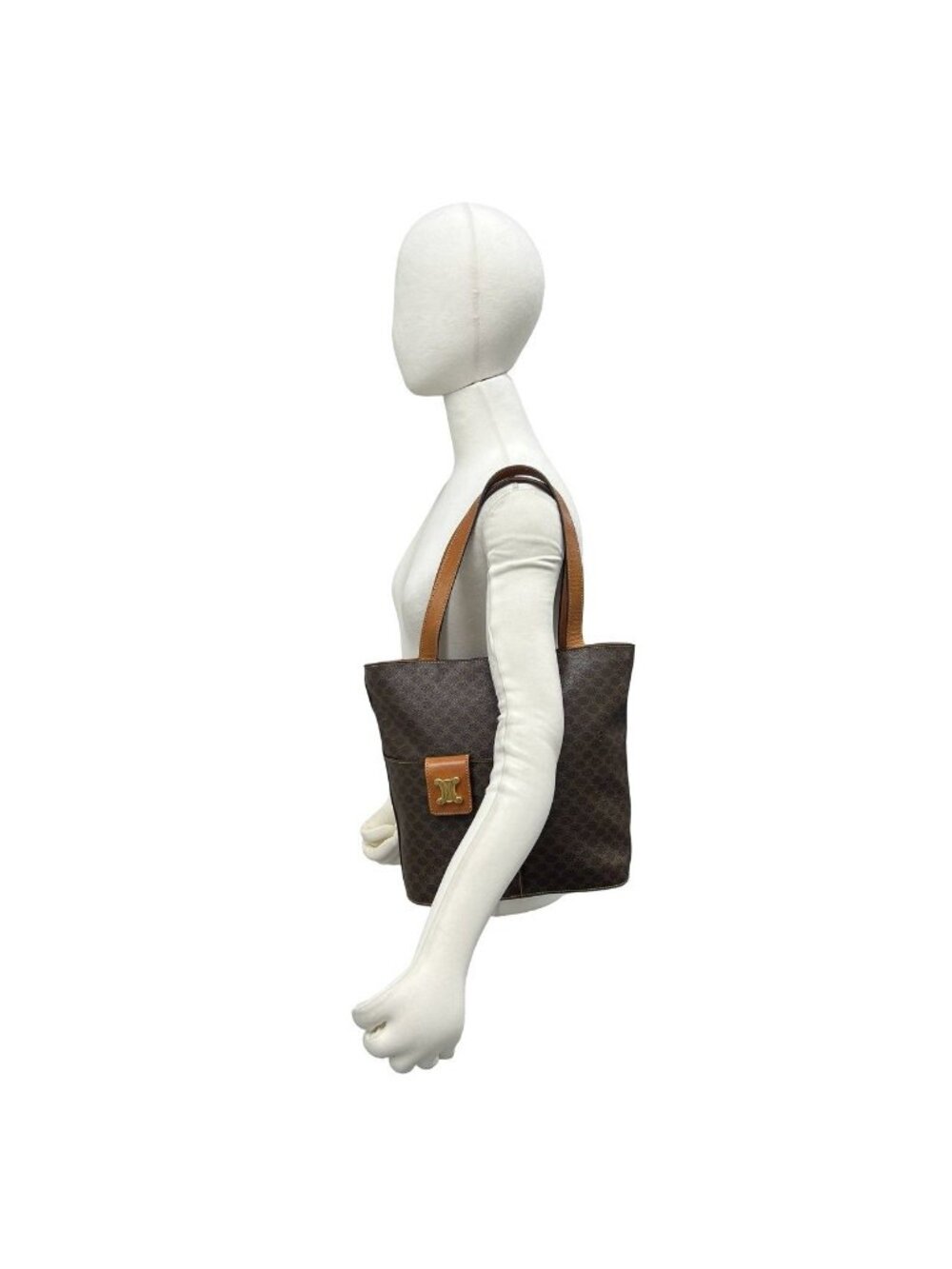 Celine Vintage Macadam Pattern Triomphe Logo Leather Tote Bag Brown - Picture 2 of 10